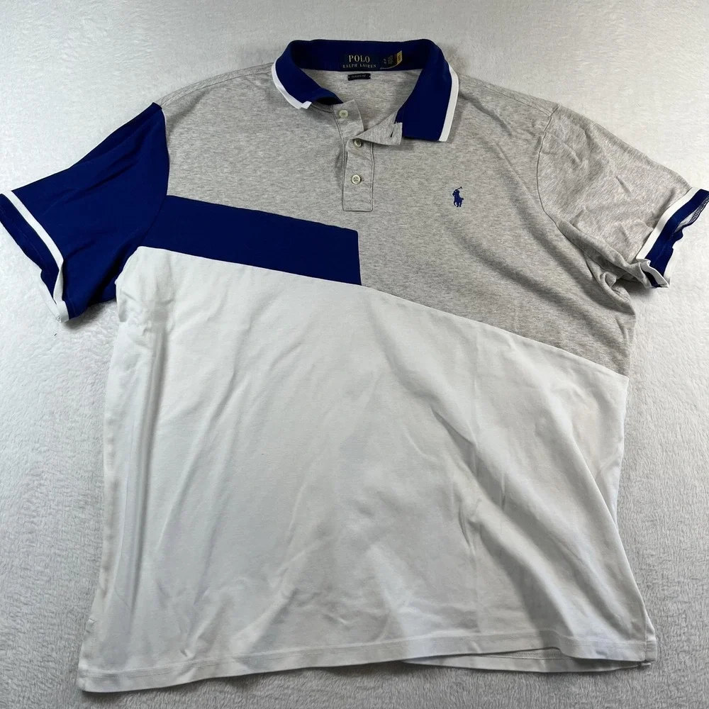 Polo Ralph Lauren Polo Shirt Mens XL Gray Blue White Colorblock Classic Pony